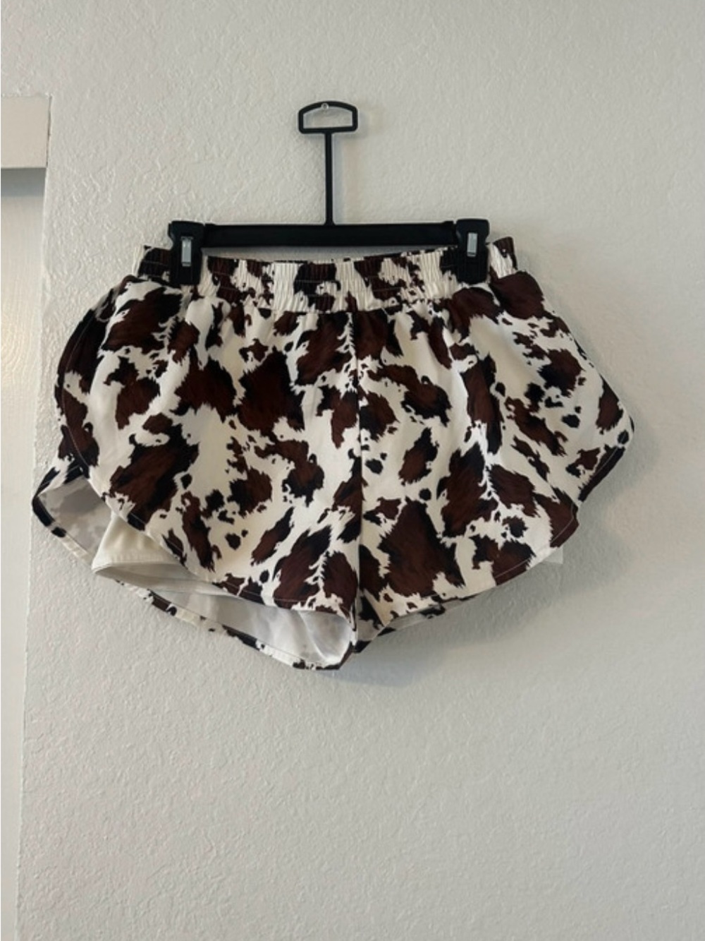 SHEIN Brown and White Cow Print Athletic Shorts